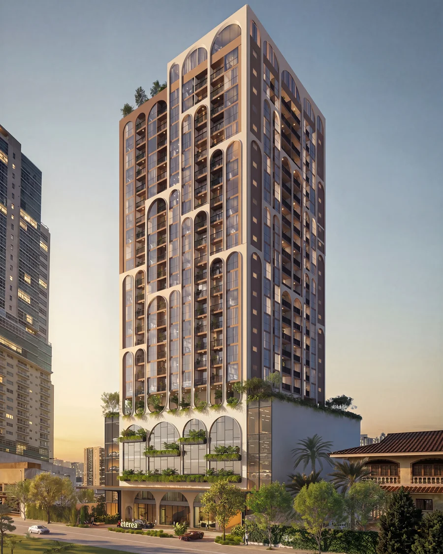 Render de la torre etērea Residences en Bella Vista, Ciudad de Panamá.