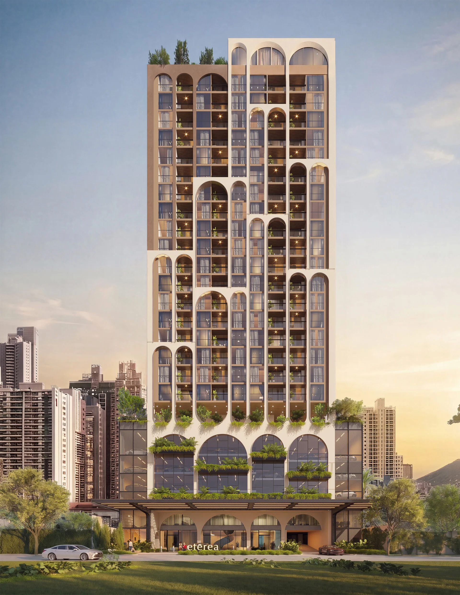Render de la fachada de etērea Residences